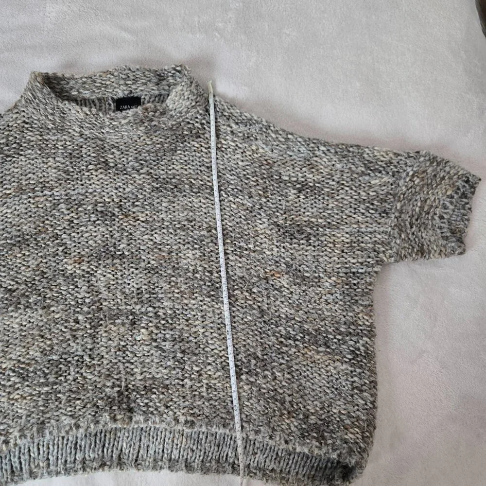 Zara Knit Oversized Chunky Knit Pullover Sweater gray/tan size M - Picture 3 of 9